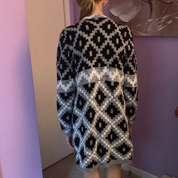 Guilty Knot Wear black grey pattern knit cardigan/sweater. Size large. - Picture 2 of 5